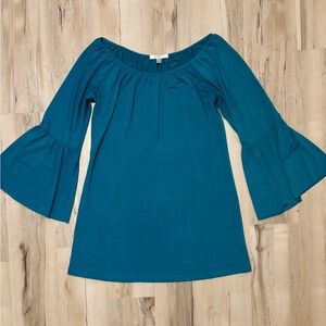 Small Teal Off The Shoulder Mini Dress